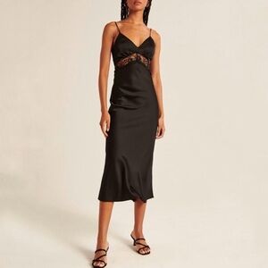 Abercrombie & Fitch Lace and Satin Slip Midi Dress Black Size XS Petite